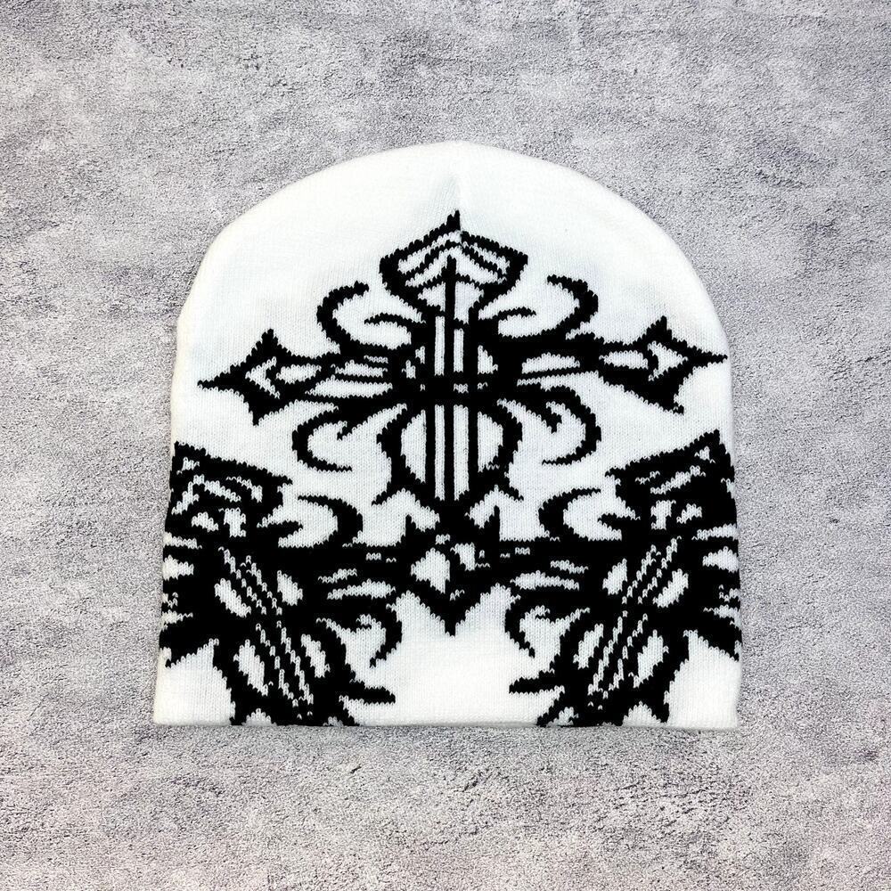 grunge gothic punk black and white beanie